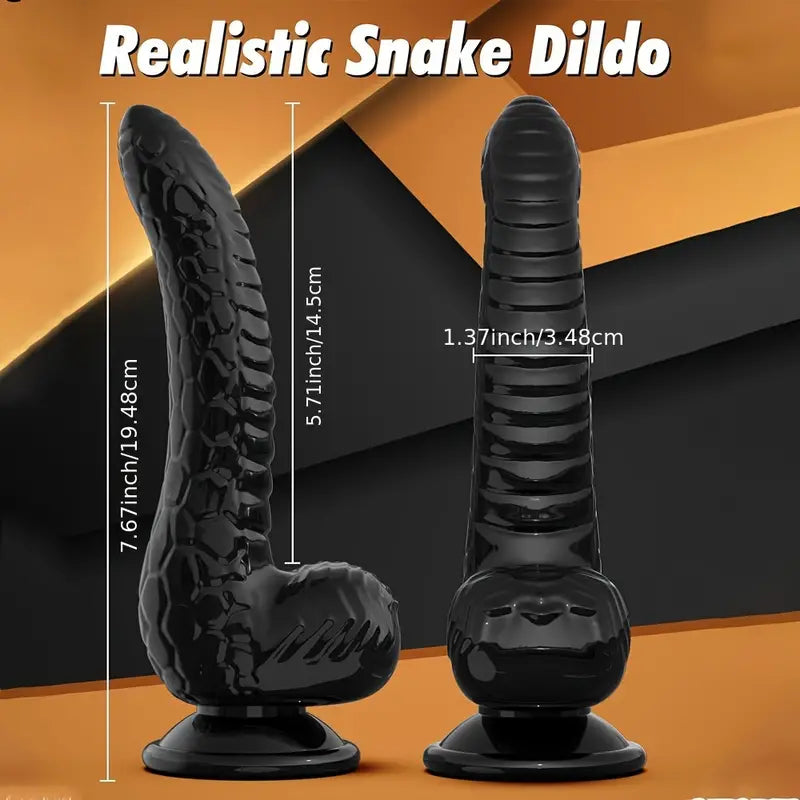 7.67inch Black Dildo With Snake Desgin, Realistic Dildo For G-spot Stimulation