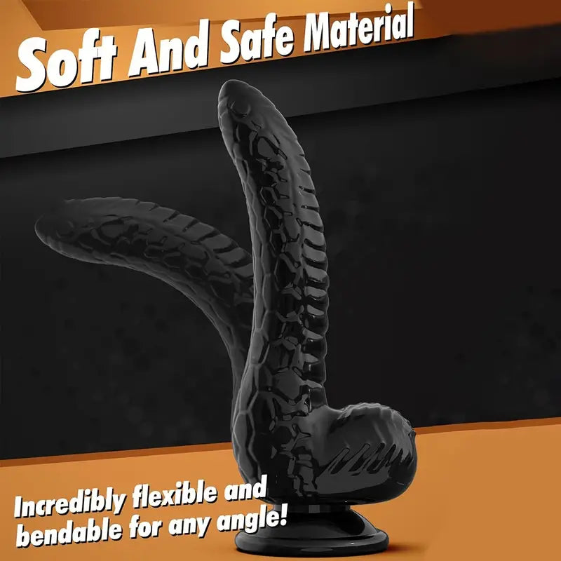 7.67inch Black Dildo With Snake Desgin, Realistic Dildo For G-spot Stimulation