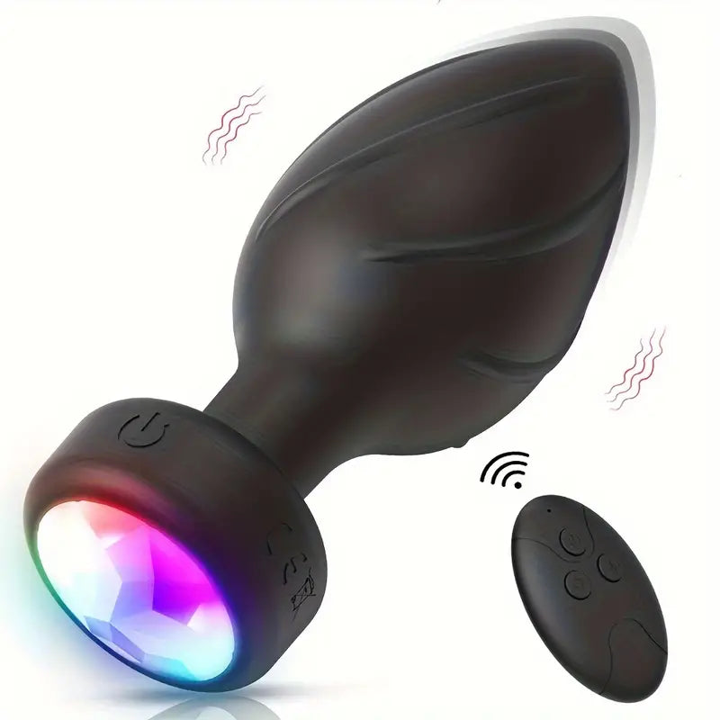 LED Colorful Light Vibrating Anal Plug 10 Color Switch