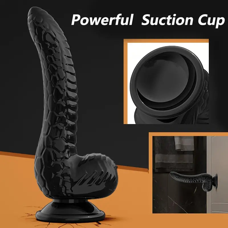 7.67inch Black Dildo With Snake Desgin, Realistic Dildo For G-spot Stimulation