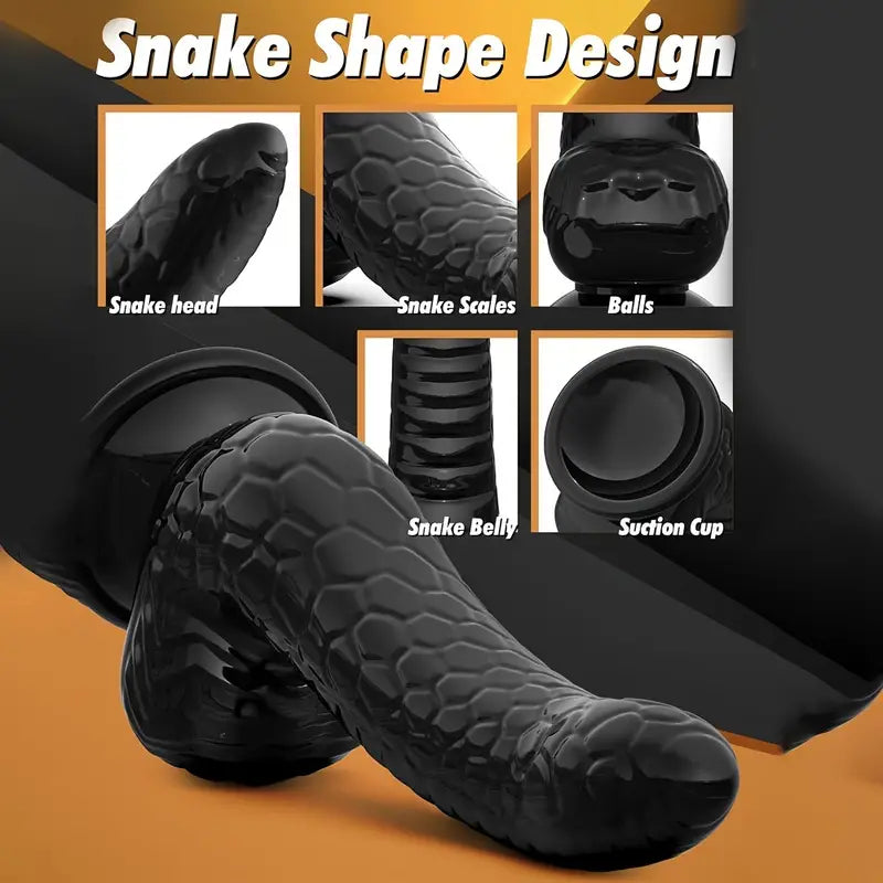 7.67inch Black Dildo With Snake Desgin, Realistic Dildo For G-spot Stimulation