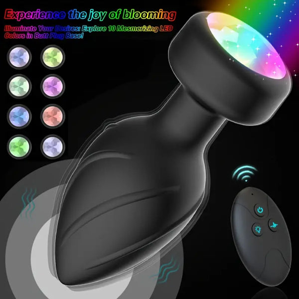 LED Colorful Light Vibrating Anal Plug 10 Color Switch