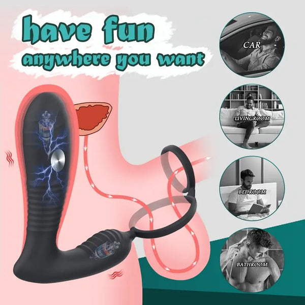 Electric Anal Plug Vibrator With Penis Ring Wireless Remote Prostate Massager Stimulator