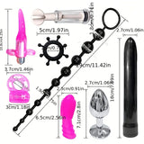 14pcs Anal Plug Vibrator Penis Rings Kit Adult Pleasure Erotic SM Props Set